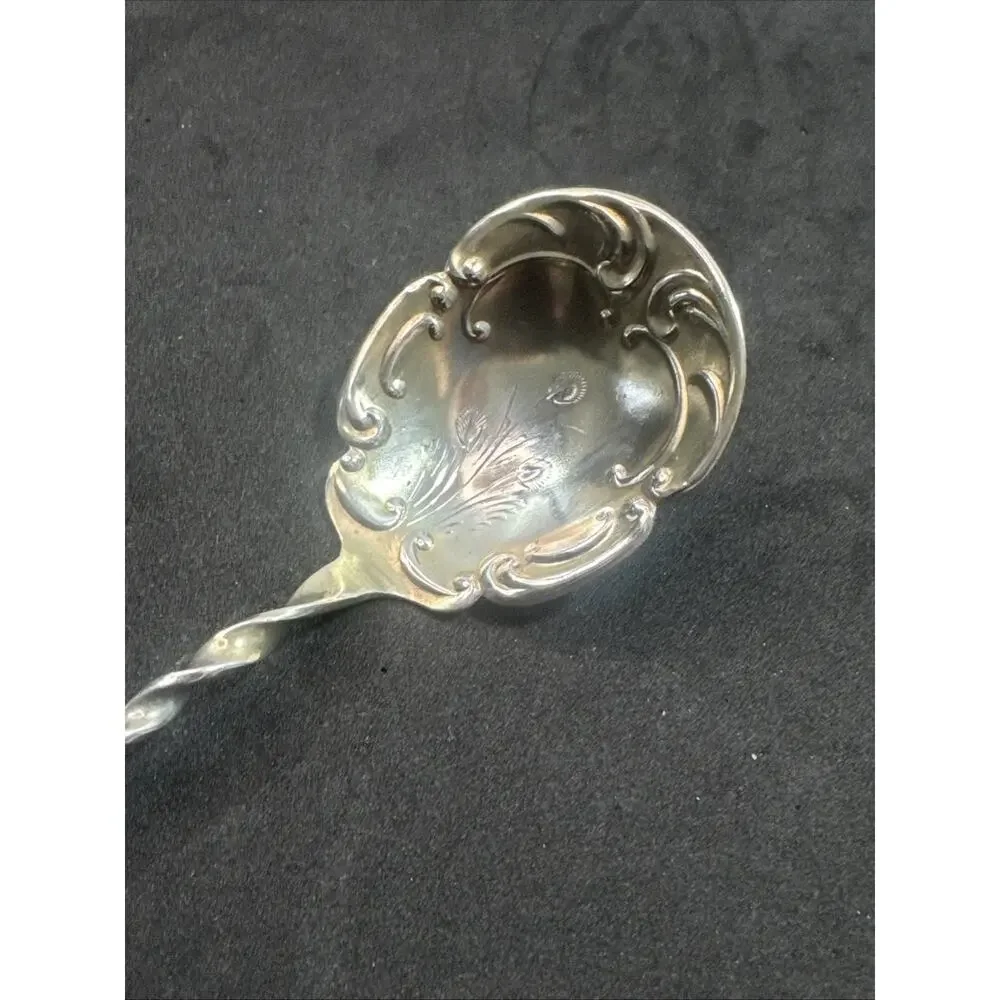 Vintage Tea Mote, Olive, or Cherry Spoon Twisted Handle Gold Wash Bowl Sterling